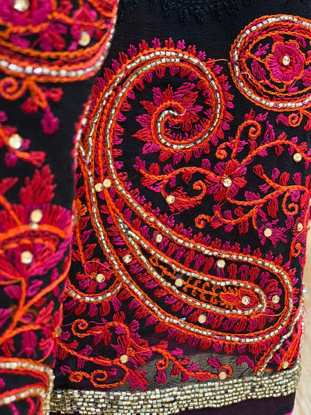 Black embroidery chiffon sari