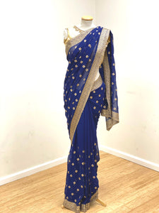 Blue and Gold Georgette Saree
