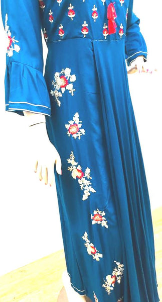 Blue Embroidery Long Kurti Top