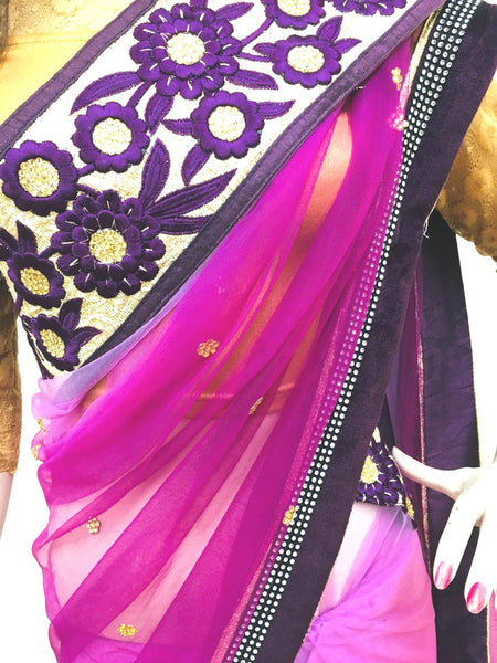 Purple Net Saree